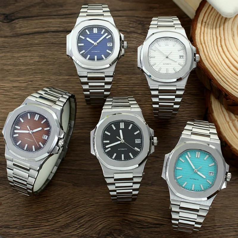 NH35ムーブメント搭載のノーチラスモデル改造時計、100メートル防水、316ステンレススチールケース、夜光文字盤付き