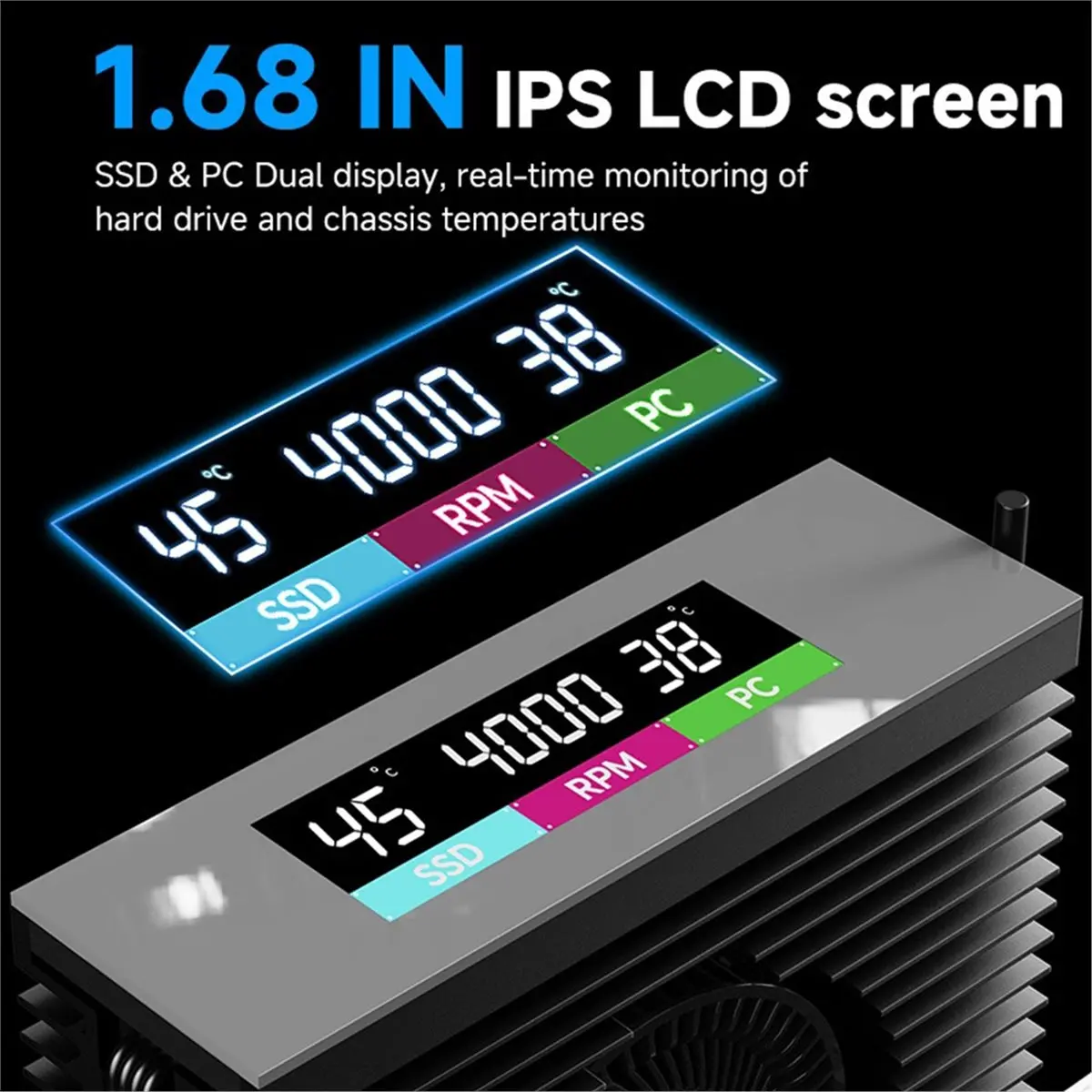s50-m2-2280-ソリッドステートドライブクーラー、インテリジェント温度制御-pwm-タービンファン、ips-カラースクリーン-mcu-ブラック