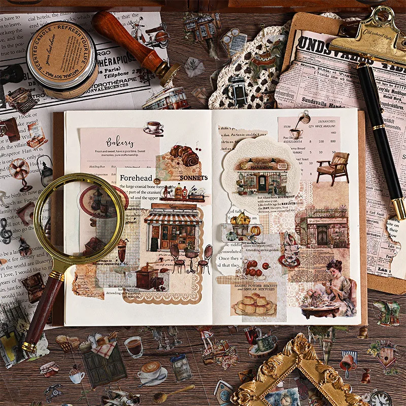 6 Sheets/pack Vintage Stickers Waterproof Scrapbook Aesthetic Sticker Daily Planner Water Bottles Handbook Junk Diary Stickers