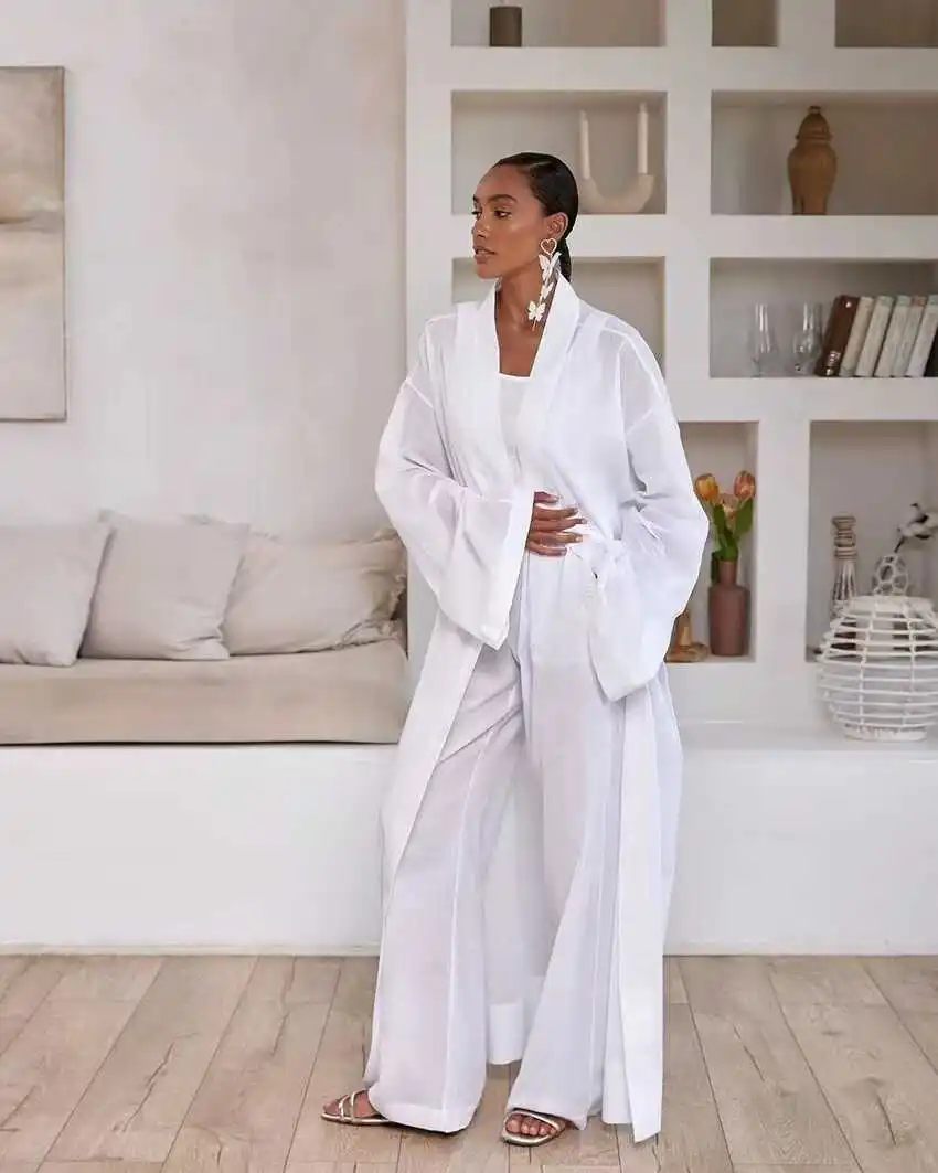 

Comfortable Loose Sp Robe Strap Long Pants Tee Piece Set Home Clothes Casual Summer Thin Long Sve round Ne Pullover