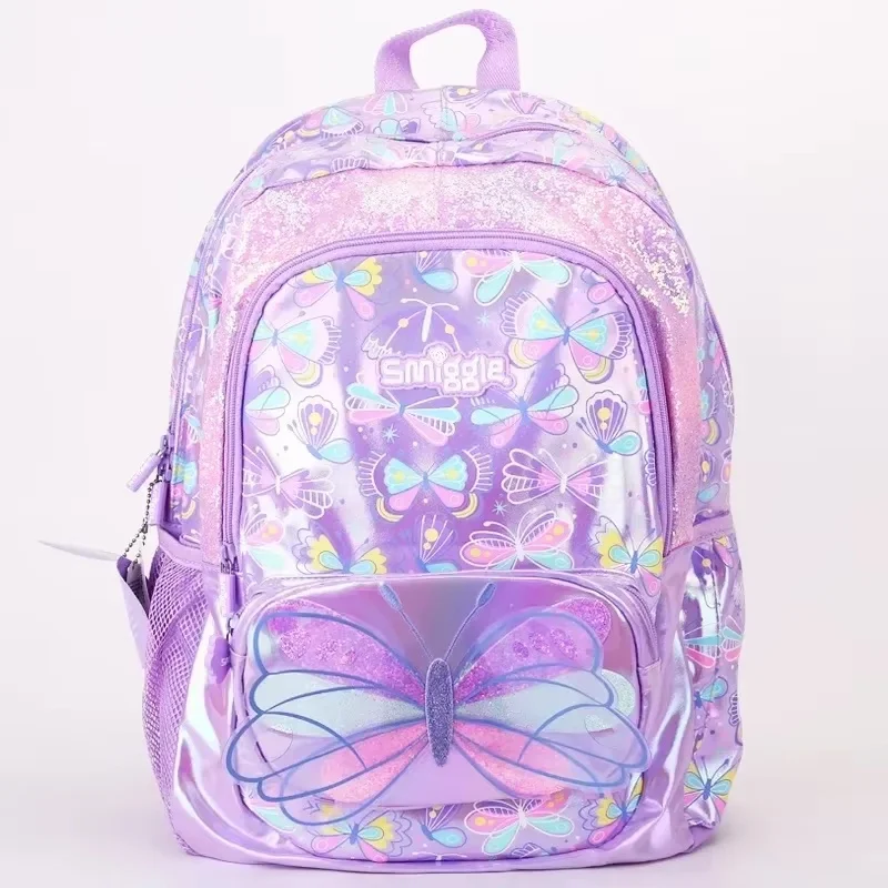 New Original Smiggle Purple Butterfly Student Backpack Pen Box Pencil Case Kettle Lunch Box  Bag Water Cup Student Birthday Gift