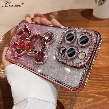 Etui Glitter Quicksand Bear Diamond Case dla iPhone 15 14 13 16 Pro Max Plus 11 12 X Xr Xs Max Gradient Rhinestone Plating Soft Cover