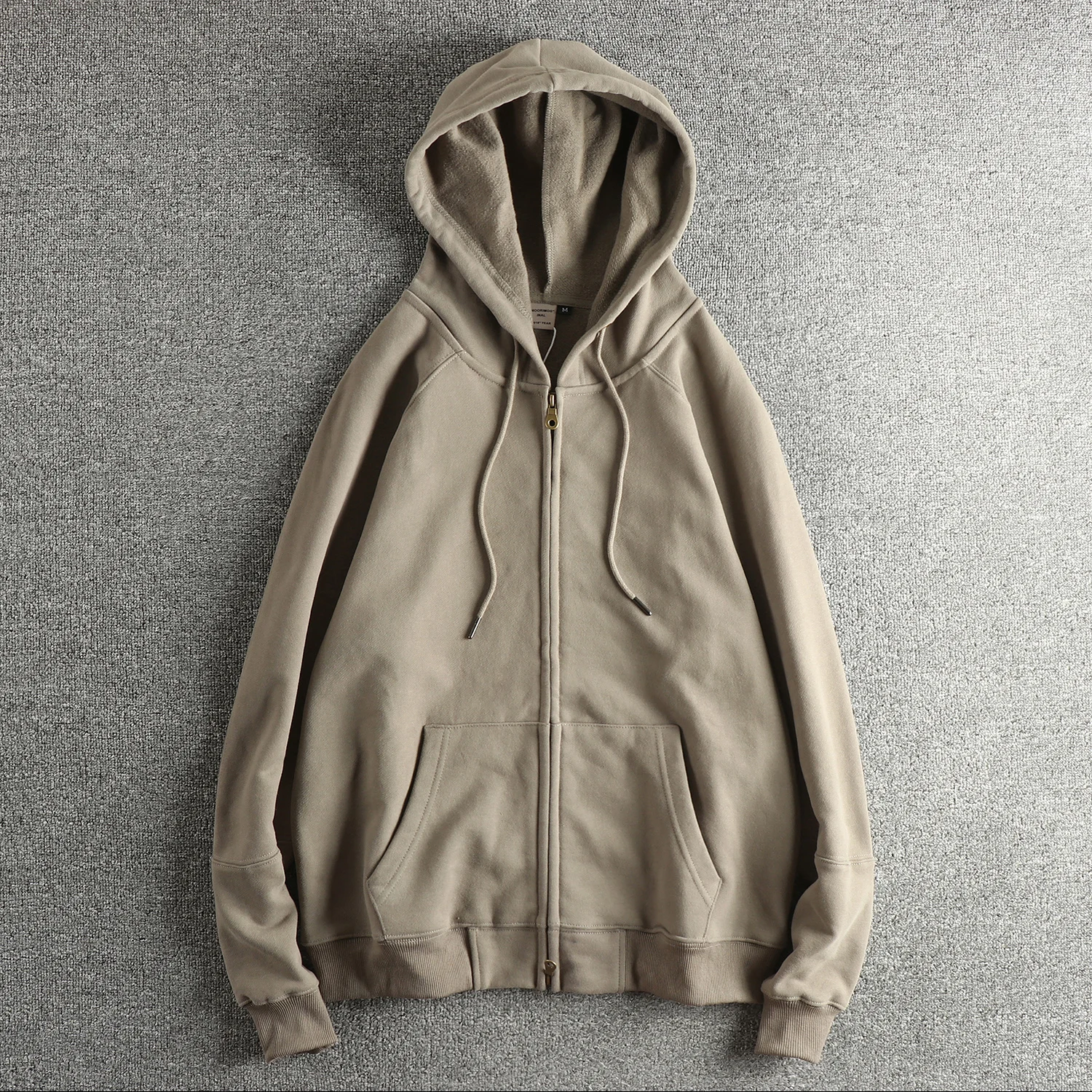 

500gsm 100% Cotton Double-Zip Heavyweight Washed Distressed Fleece-Lined Thickened Hooded Sweatshirt Men's Retro Youth Jacket