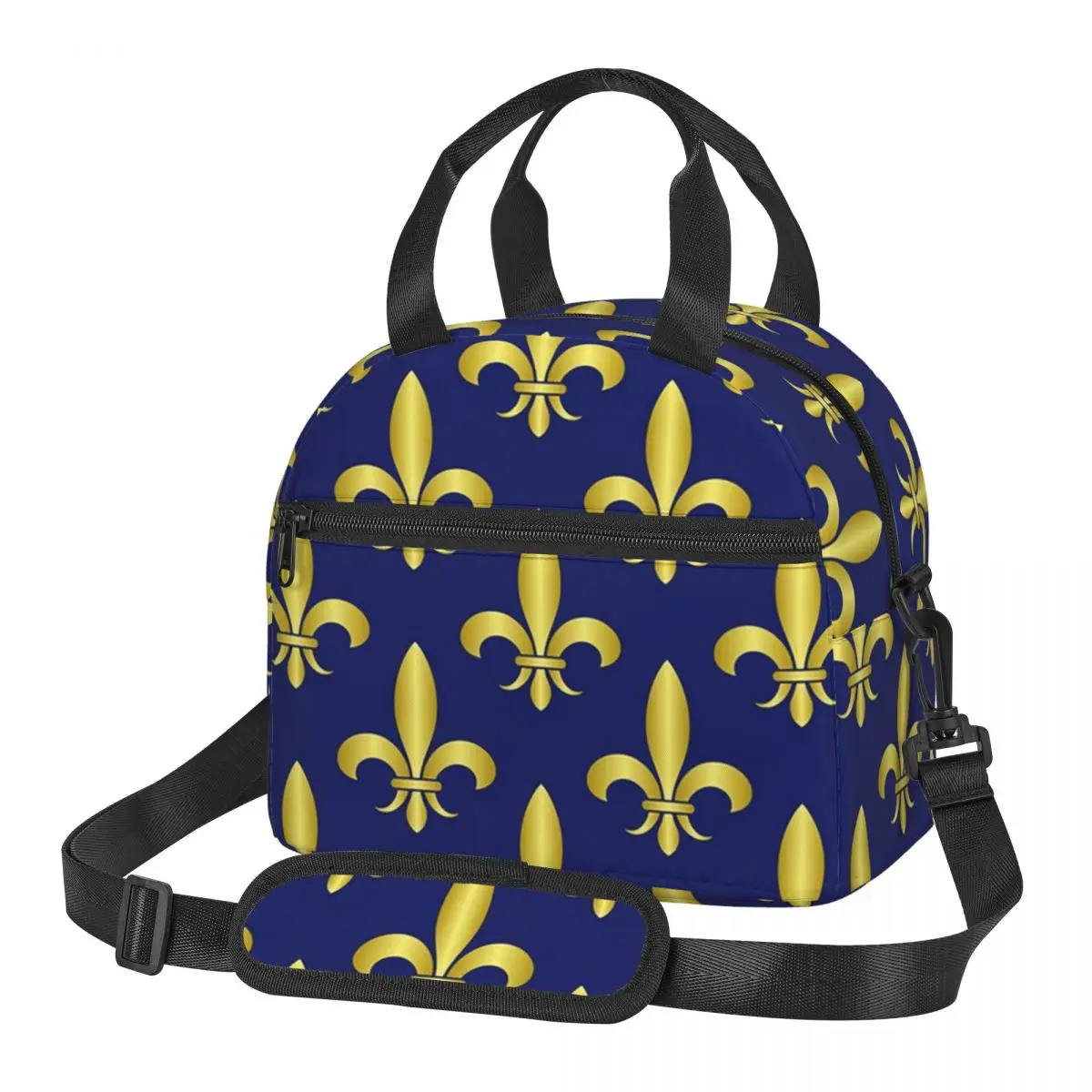 

Золотисто-синяя термосумка для обедов с узором Fleur De Lis Royal Lily для женщин и детей, герметичная сумка для еды, термосумка-тоут