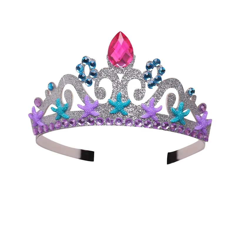 Princess Girls Sea Theme Party Mermaid Purple Crown Cute Girls Purple Headband with Crystal Ariel Cosplay Accessories Headwear