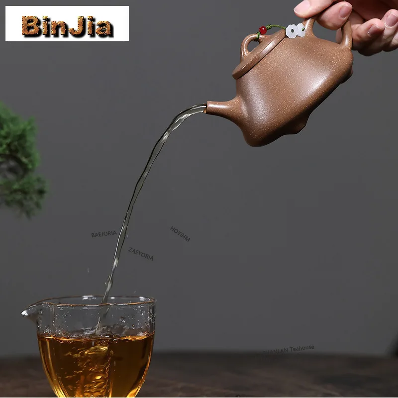 BAEJORIA 240ml Yixing Purple Clay Teapots Handmade Stone Scoop Pot Raw Ore Coarse Sand Section Mud Tea Infuser Kettle Zisha Tea