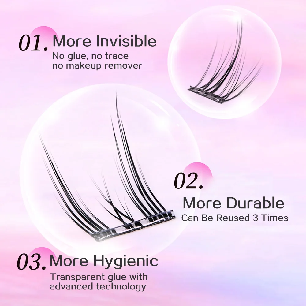 36 Clusters of First Love Glue-free False Eyelashes With Built-in Tweezer 11-13mm Natural Curling Eyelashes For Beginners
