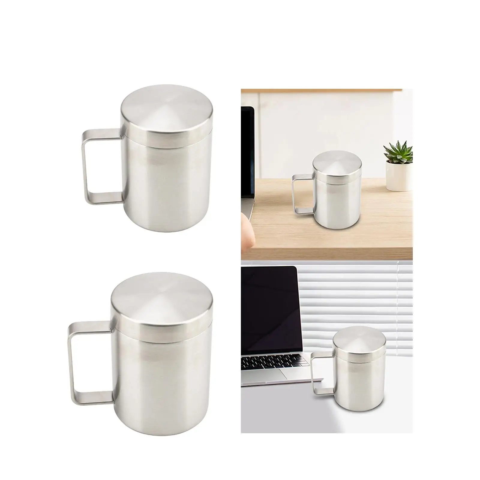 Stainless Steel Mug Tea Coffee Mug with Lid Double-layer Insulated Cup Drinking Tumbler Cup for Lounge Office Restaurant Trip