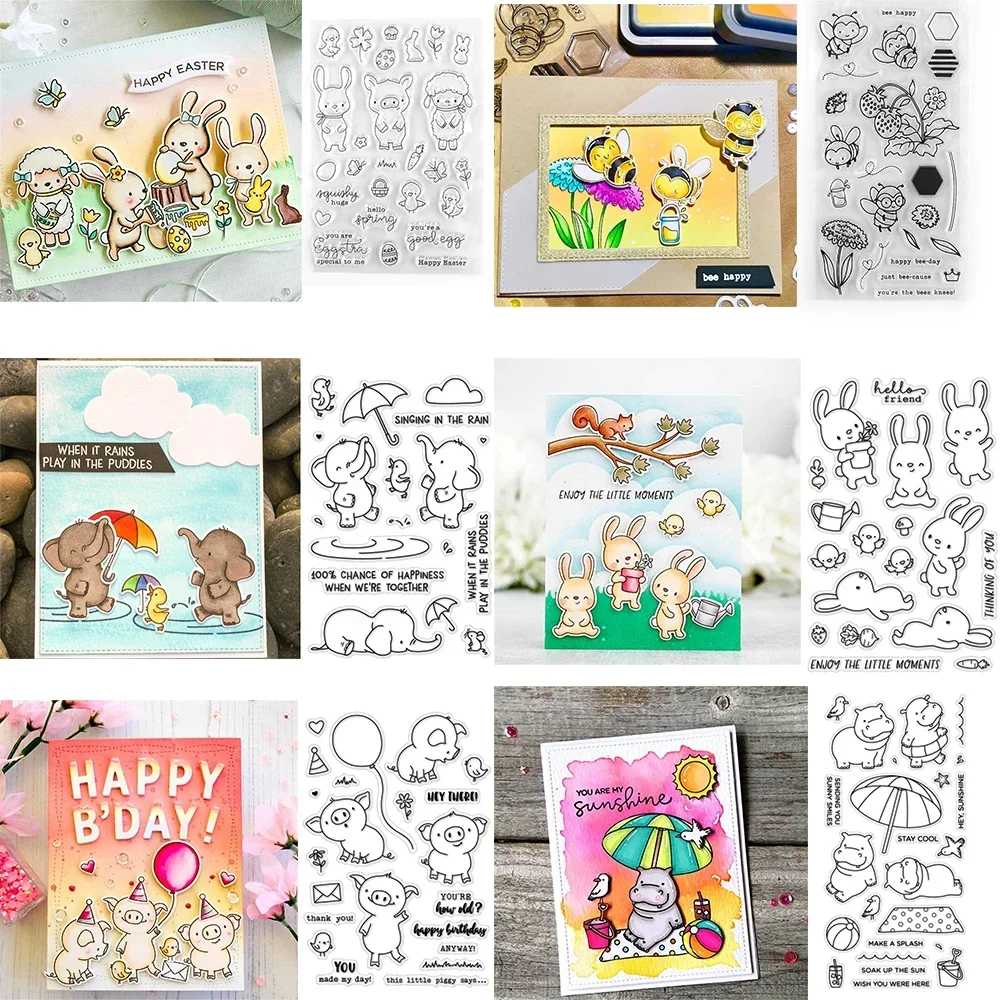 Osterhase Ei Jagd Stempel und Stanzformen Little Piggy Bee Elefant Tier Stempel Set für DIY Scrapbooking Handwerk Kartenherstellung
