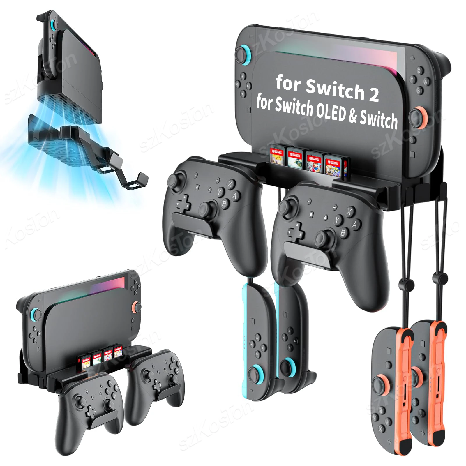 

Wall Mount with 8 Game Card Holders and Controller Hooks Metal Wall Bracket Console Holder Storage Stand for Switch2 Console
