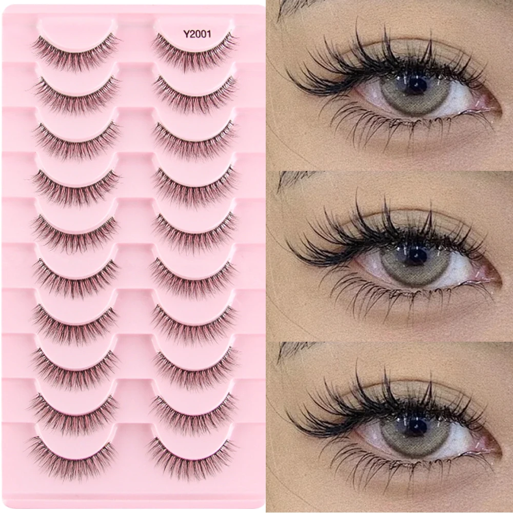 3/10 Pairs Fluffy Full False Eyelashes Natural Daily Makeup Manga Eyelash Clear Band Lashes Wispy Faux Cils Makeup Fake Eyelash