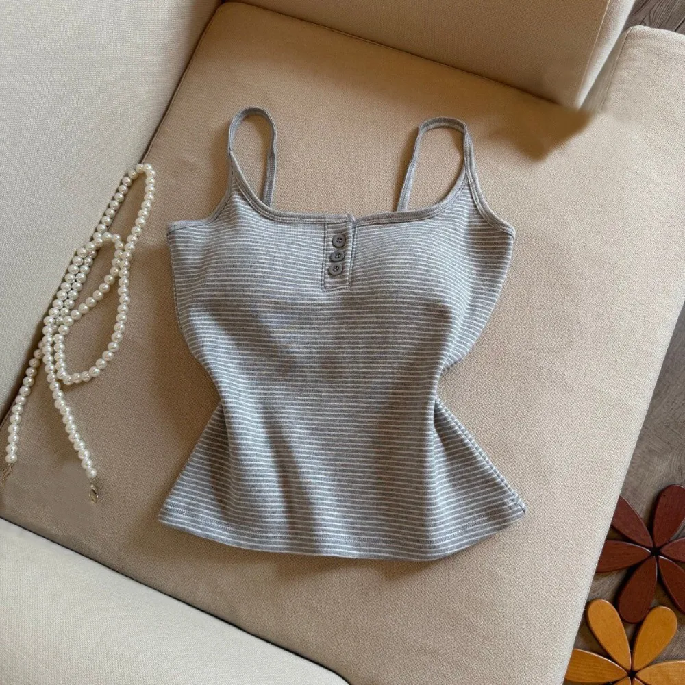 High Quality Cotton Striped Camisole Breathable Solid Color Push Up Bra Lace Trim Underwear with Chest Pad