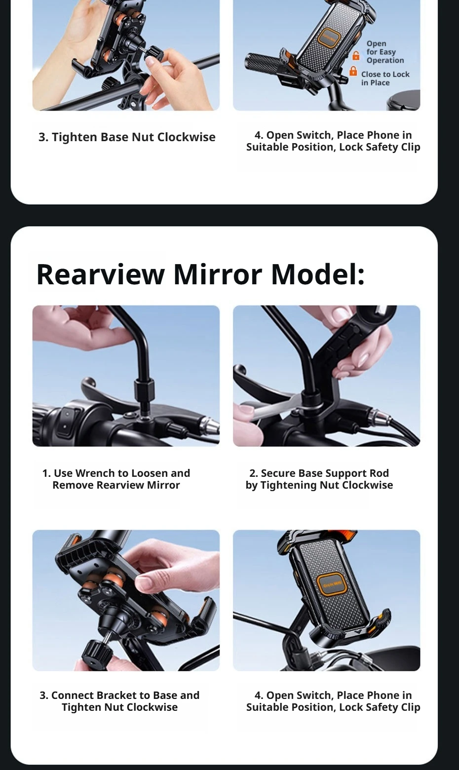 Stoßdämpfende Motorrad-Handyhalterung 360° ° Drehbarer Fahrrad-Handyhalter für 4,7-7,2 Zoll Smartphones – Detail 12
