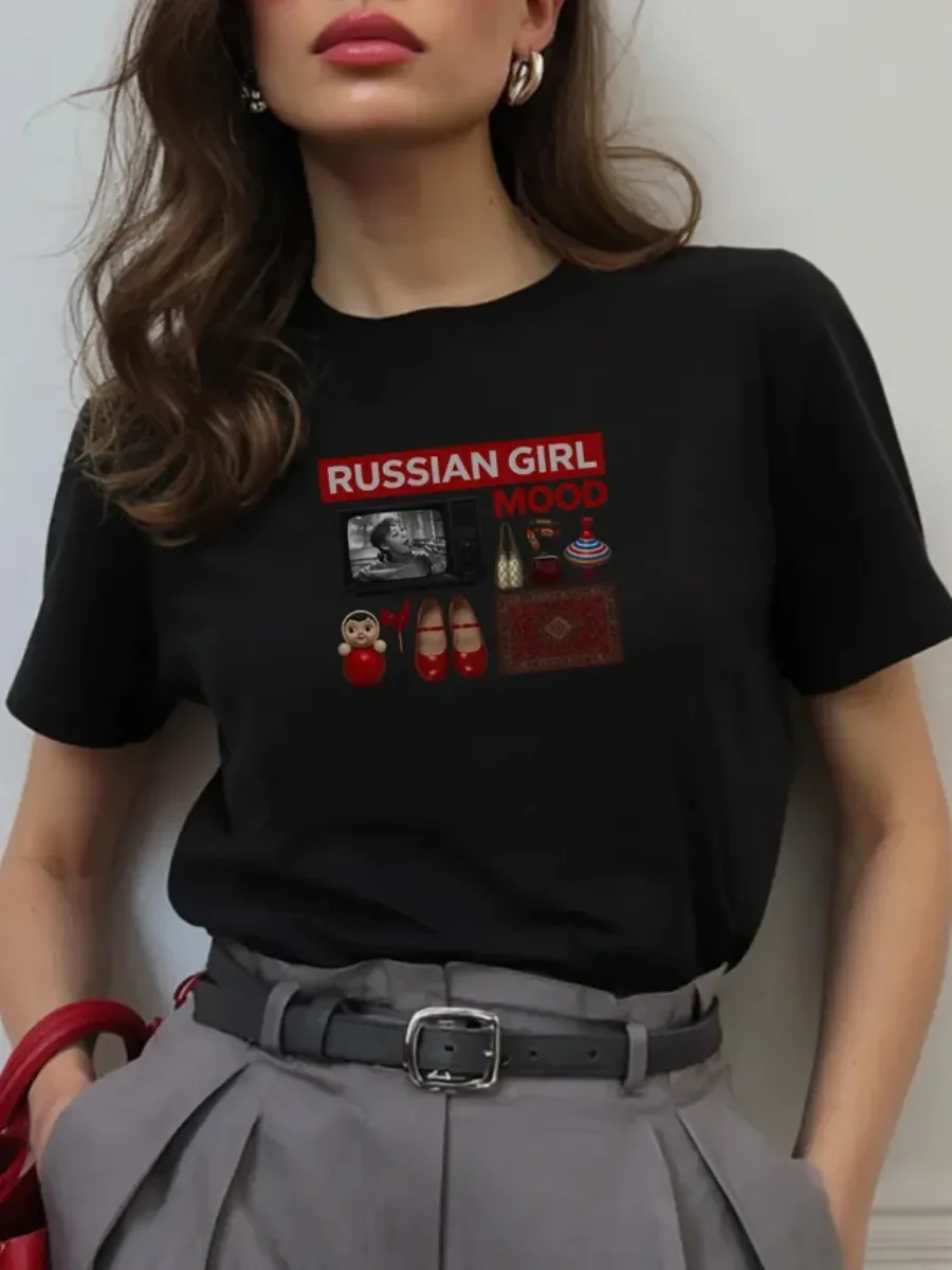 

The New Summer Top of The 2025 Pure Cotton Retro Style Short-sleeved T-shirt with A Unique Print Is Loose and Versatile
