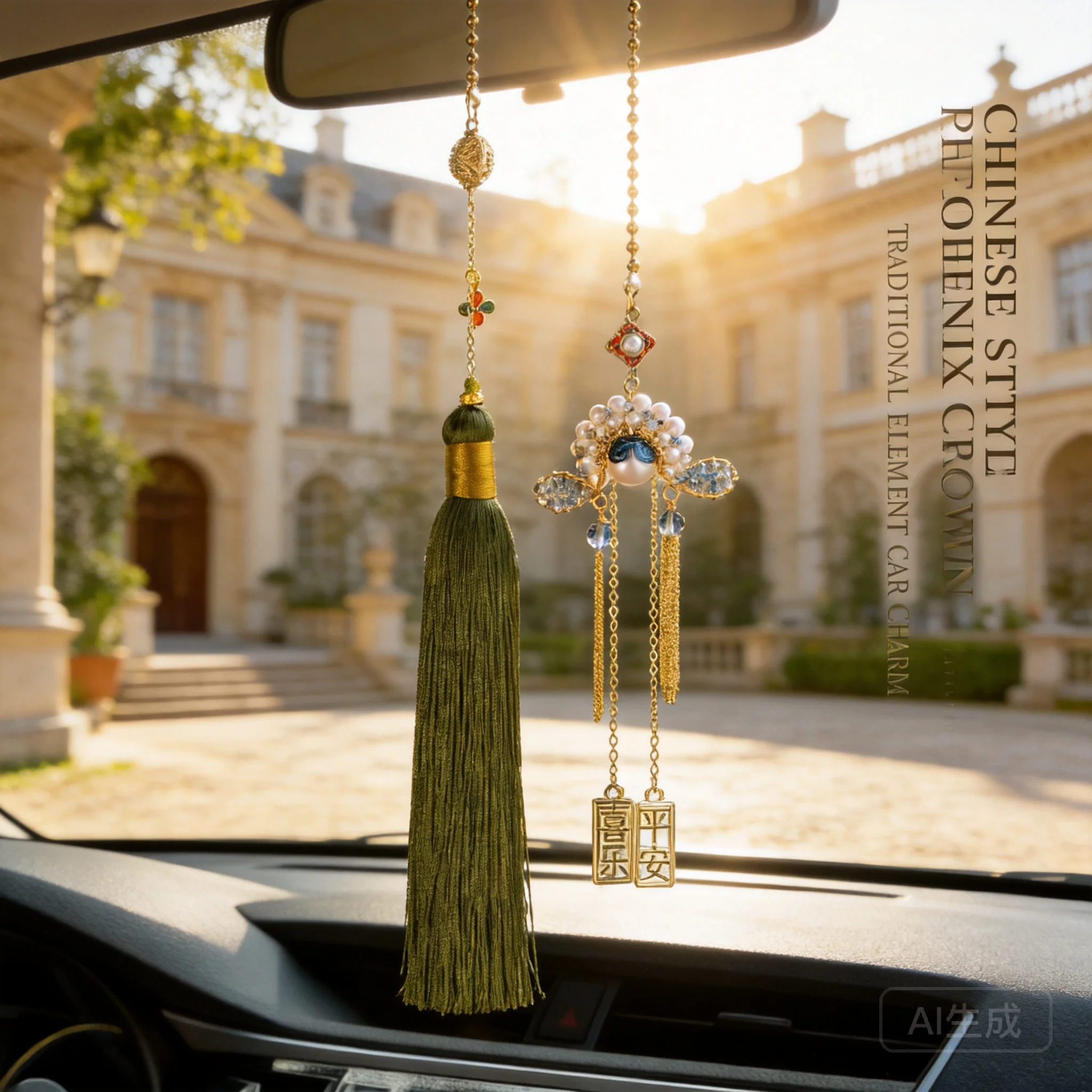 Car Hanging Ornament For Auto Interior Rearview Mirror Decoration 2026 Chinese Trend Phoenix Crown Design Handcrafted Tassel Pen