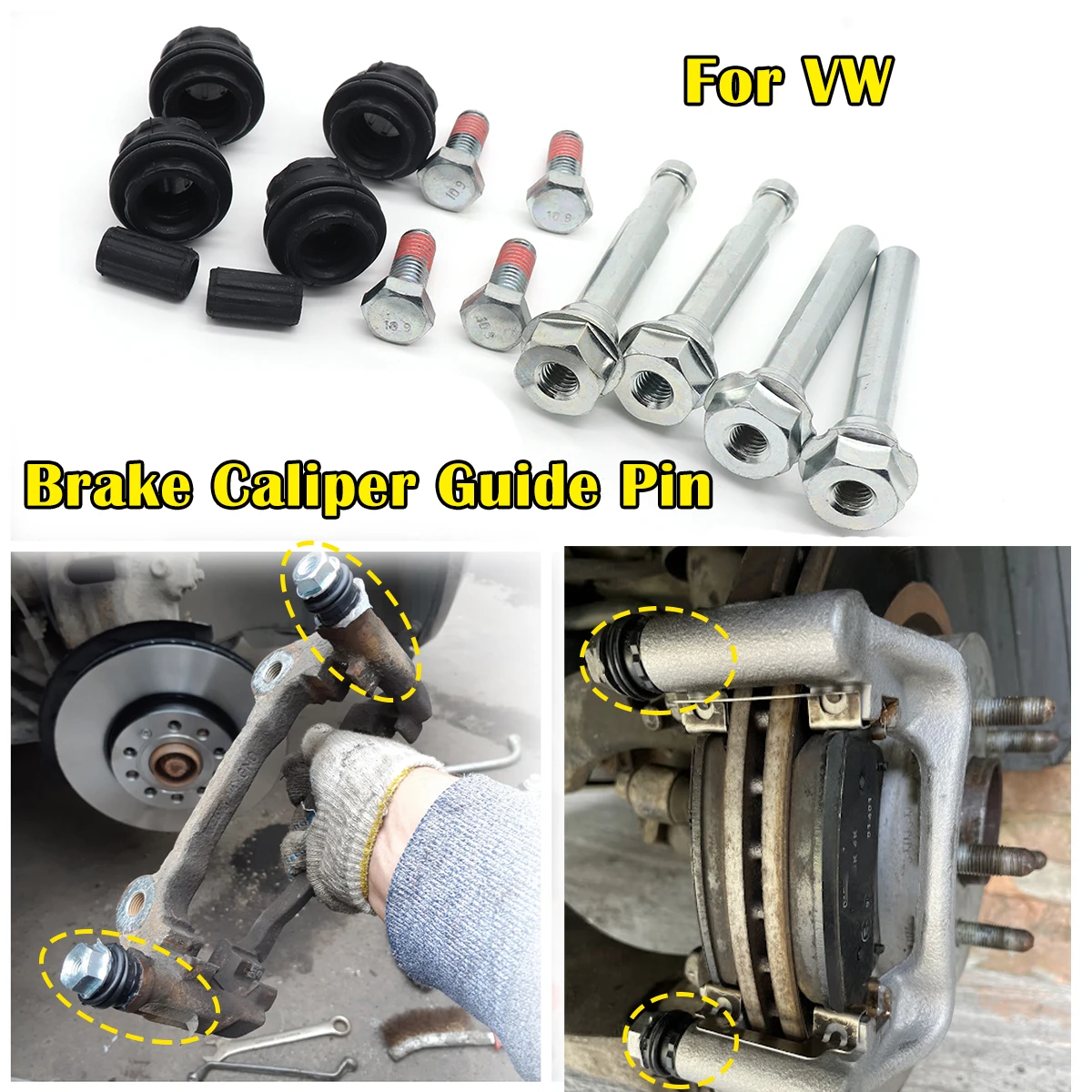 

14pcs For VW ARTEON CADDY CC GOLF PASSAT Brake Caliper Cylinder Slider Guide Pin For Disc Housing Bolts Bushing Boot Seal Kit
