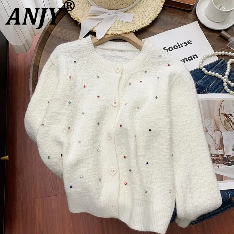 

ANJY Autumn Winter New Women Elegant Chic O-Neck Embroidered Flares Sweater Trendy Ins Casual Versatile Knitted Cardigan A20569