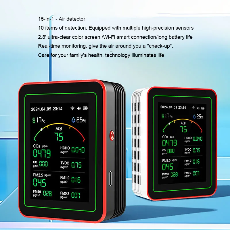 15In1 Thousand-digit Air Quality Monitor Tuya WiFi PM2.5 Detector Smart Life CO2 CO TVOC HCHO PM AQI Temperature Humidity Tester
