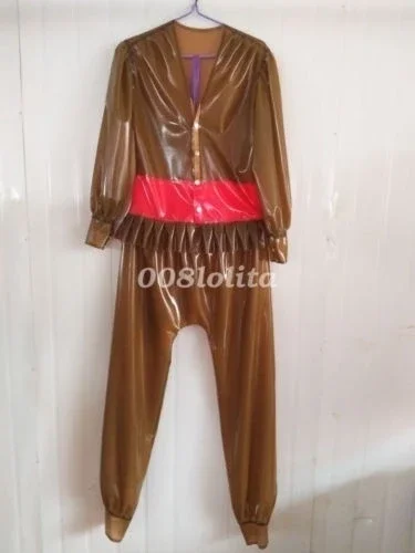 Latex Rubber Kostum Gummi Women Fashion Jacket And Pants Suit Coffee XS-XXL