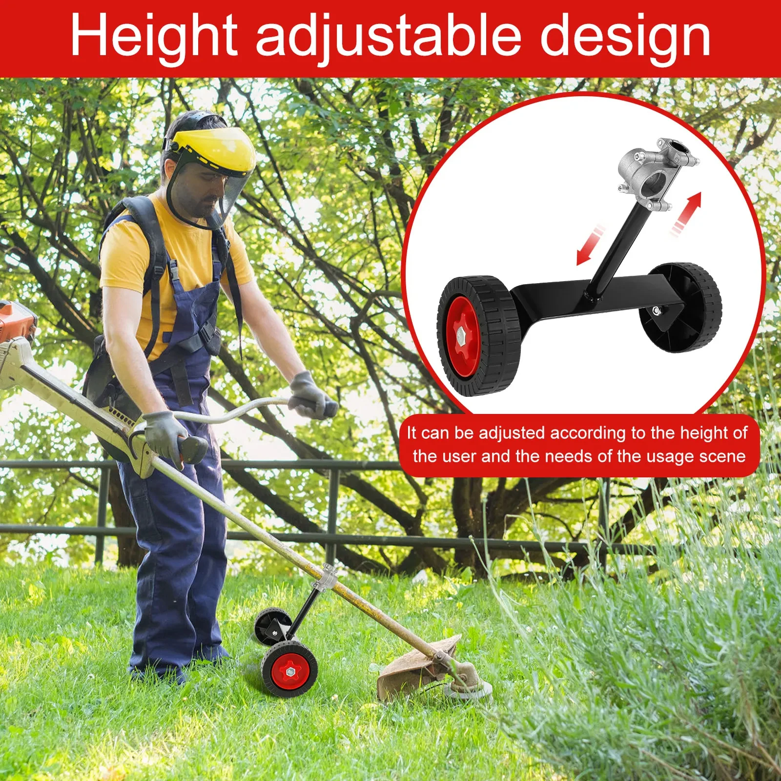 Lawn Mower Support Wheel Universal Adjustable Grass Gasoline Trimmer Attachment Garden Portable Side Hanging Electric Maintenanc