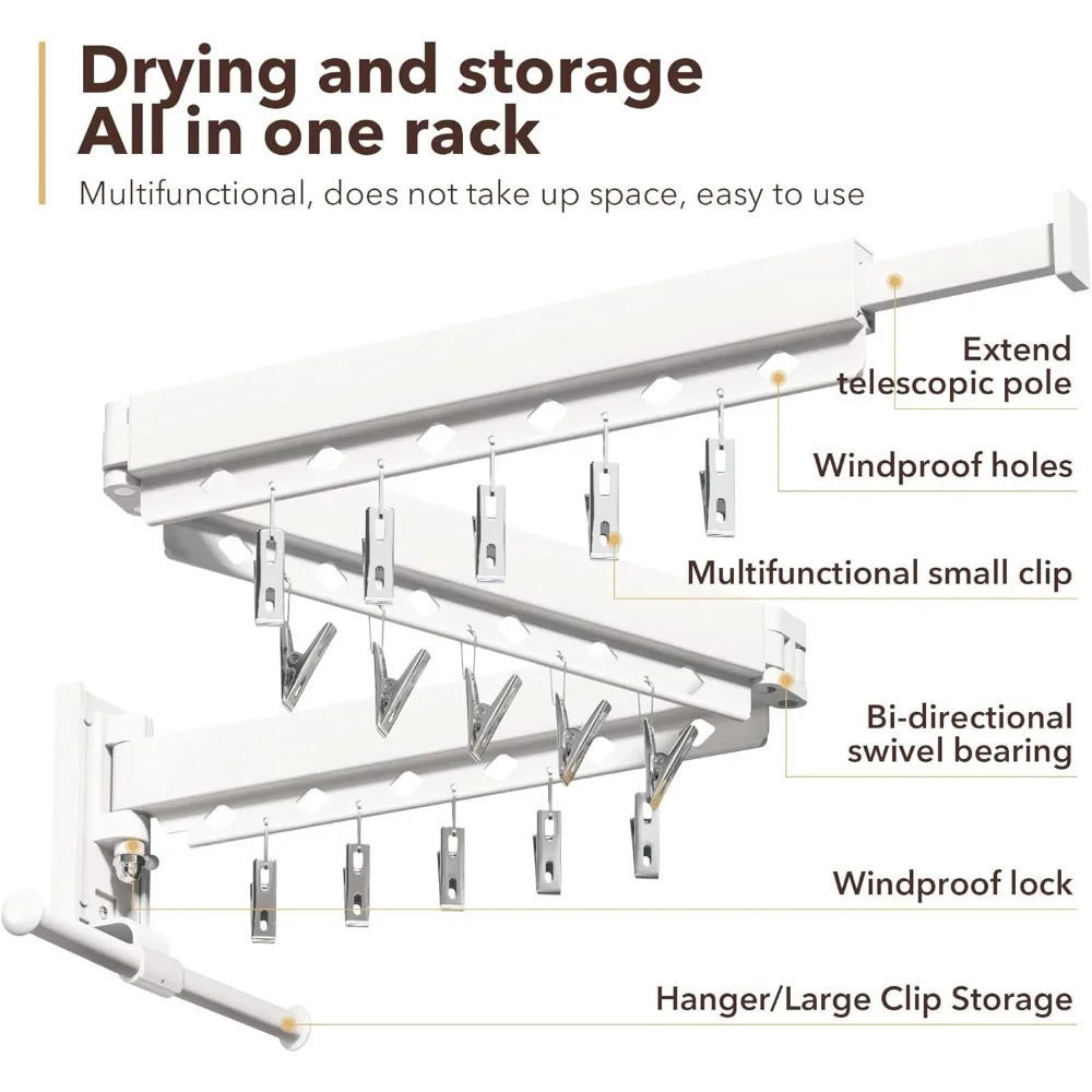 رف تجفيف الملابس القابل للطي المثبت على الحائط قابل للسحب للغسيل والتخزين