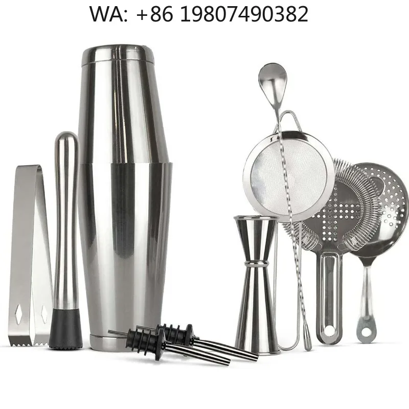 11 Pieces Boston Style Cocktail Mixing Kit, All Stainless Steel Bartender Tools Strainer Spoon, Universal Home Bar Accessories S
