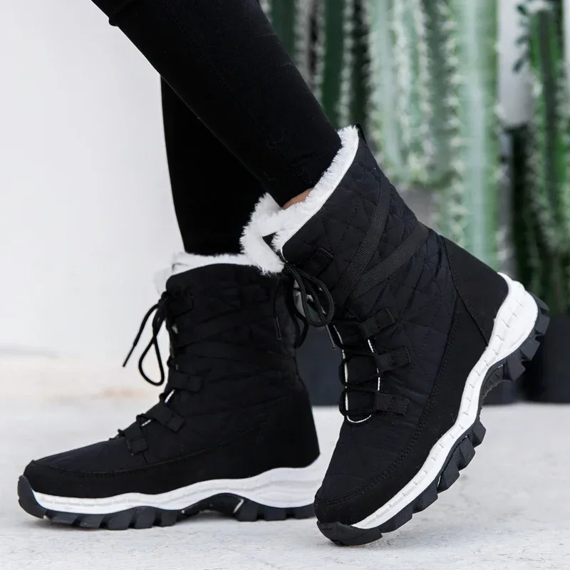 Winter Women Boots Platform Shoes Keep Warm Mid-Calf Snow Boots Ladies Lace-up Comfortable Quality Waterproof Chaussures Femme