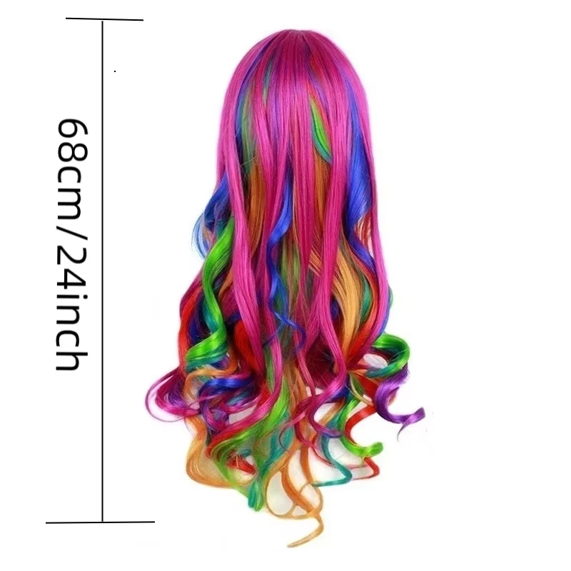New Trendy Synthetic Wigs in Rainbow Colors, Long Hair for Parties, Halloween Cosplay, High-Temperature Synthetic Hair Wigs