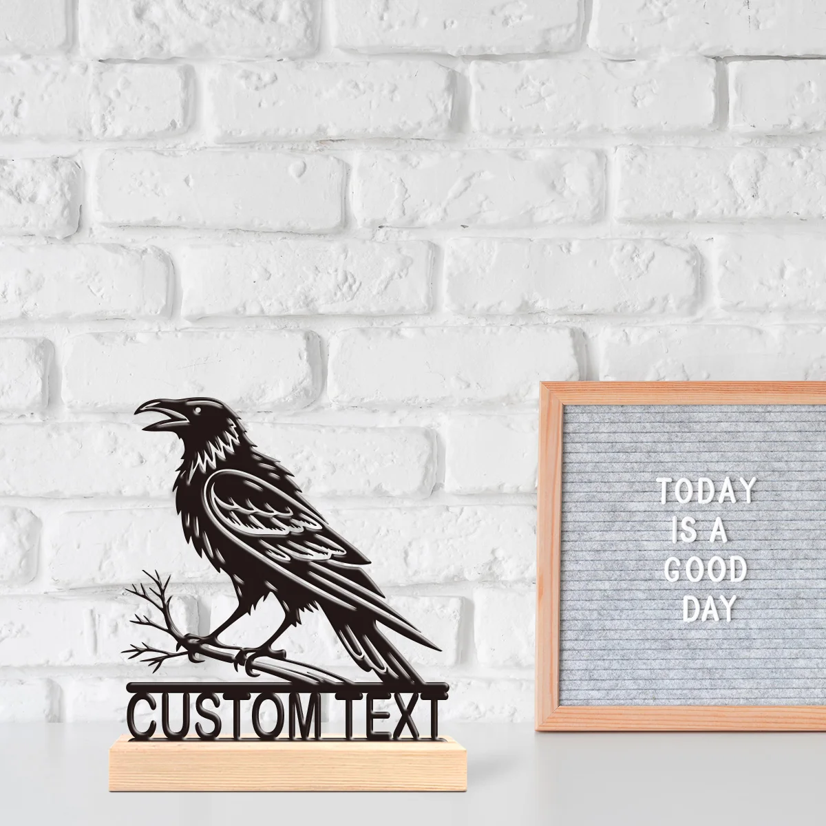 1pc Personalized Retro Iron Statue Decoration Custom Content With Wooden Base Holiday Gifts for Family and Friends