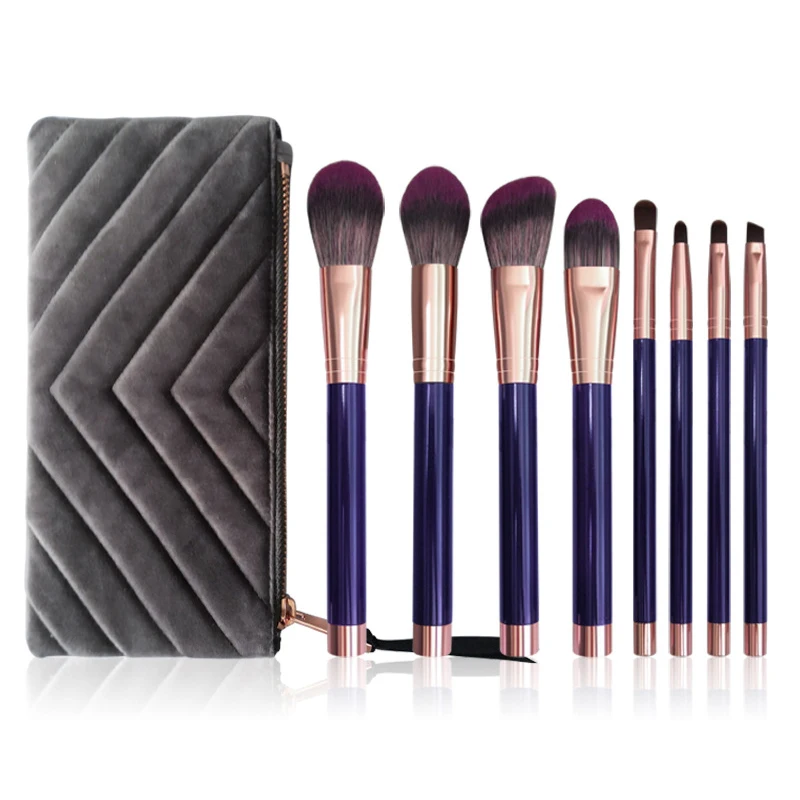 

High Quality Makeup Brushes 7 Purple Wooden Handle Makeup Brush Set Super Soft Fiber Face&Eye Professional Cosmetic Pens