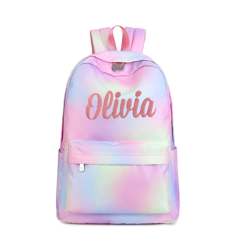 

Personalized Embroidered School Backpack Casual Laptop Book Bag Girls Travel Daypack Rucksack Cute Gradient Color Shoulder Bags