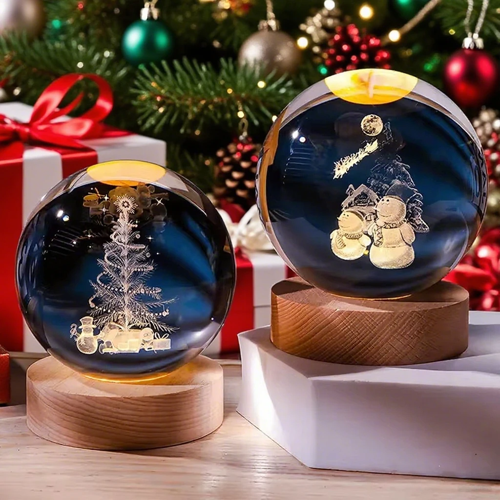 Pop 3D Crystal Ball Night Light With Santa Claus Scene USB Powered Glass Lamp Wooden Base Christmas Gift Home Decor For Kids Bed