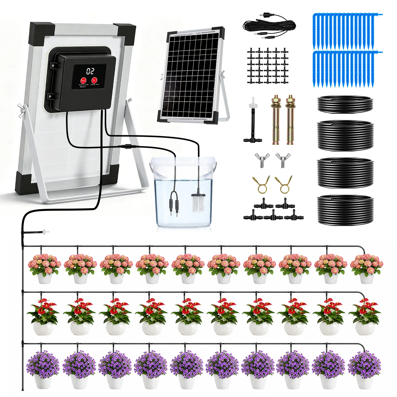 Solar Automatic Drip Irrigation System 300 Watering Modes 35m Hose ...