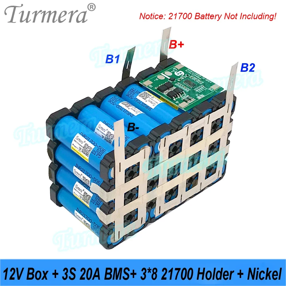 Motorcycle Battery Box 12V 18650 21700 Holder 40A Balanced BMS 5V 2.1A QC3.0 2*USB Ports for UPS, Camping, and Power Bank Use
