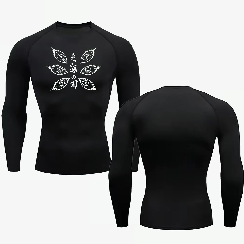 Bandai Demon Slayer Mens Long Sleeve Compression Shirt Kokushibo Eye Print Quick Dry Tight Fit Athletic Training Base Layer