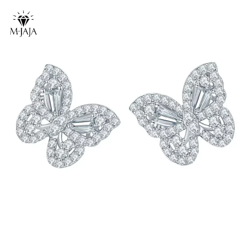 

M-JAJA Full Moissanite Earrings for Women D Color VVS1 18K White Gold Plated 925 Sterling Silver Butterfly Stud Earrings Jewelry