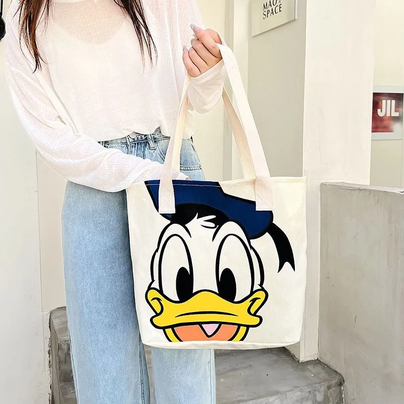 Disney 2023 New Cartoon Mickey Women's Handbag Student Fashion Canvas Shoulder Bag Donald Duck Large Capacity Shopping Bag