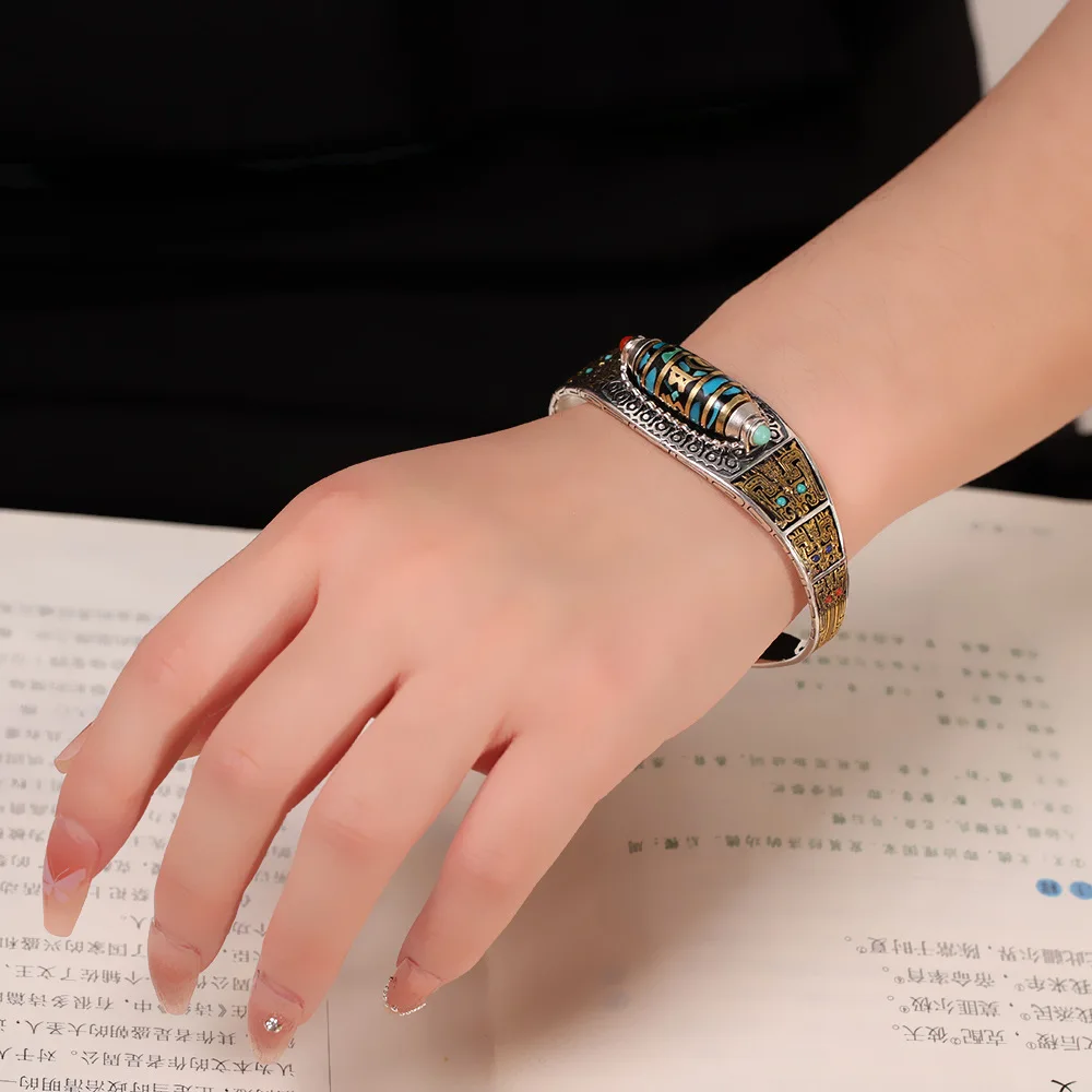 Blessing Six Character Great Bright Mantra Bead Bangle For Men Jewelry Ethnic Style Divine Beast Gluttony Bangle Male Gift