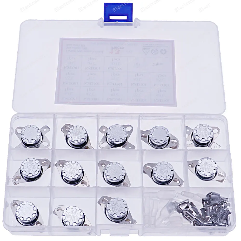 13pcs 13Value KSD301 Thermostat 40°C-100°C Temperature Thermal Control Switch Normally Close Assortment Mixed Box kit
