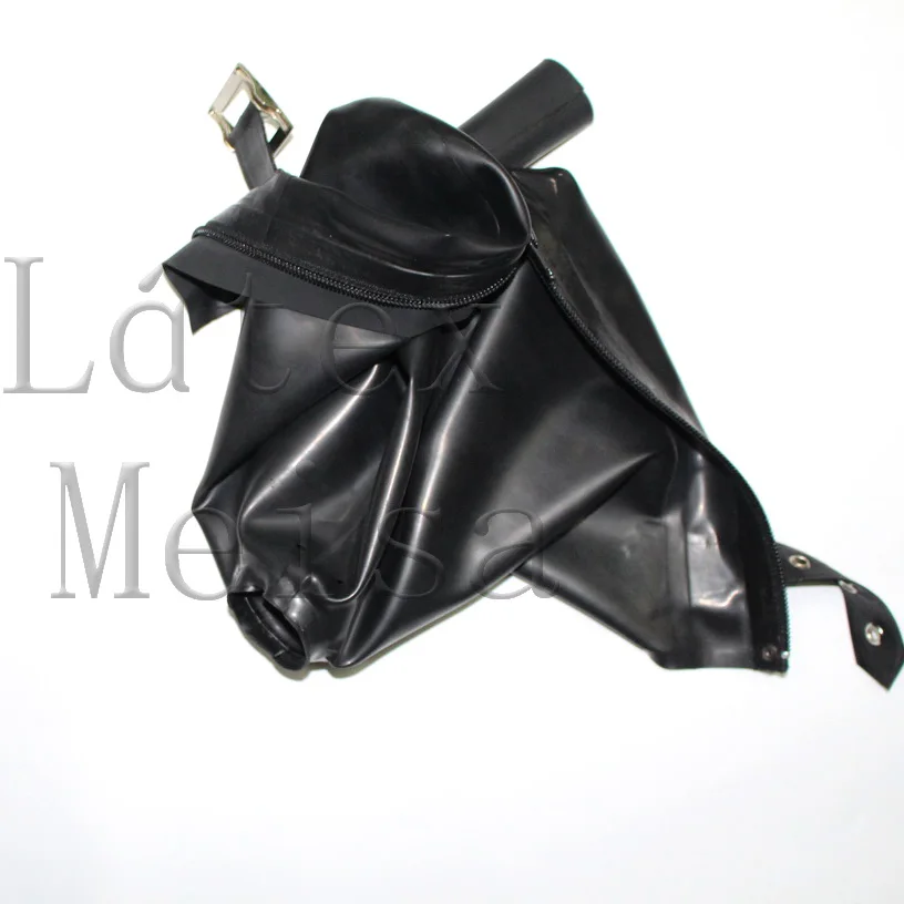 Nouveauté trous de cheveux et bouche roulante design masque de combinaison en latex noir narines ouvertes et bouche de couleur noire unie