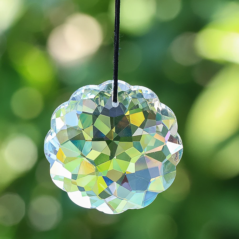 45mm Clear Mandala Flower Crystal Faceted Prism Geometric Artwork DIY Garden Hanging Pendant Suncatcher for Windows Decoration