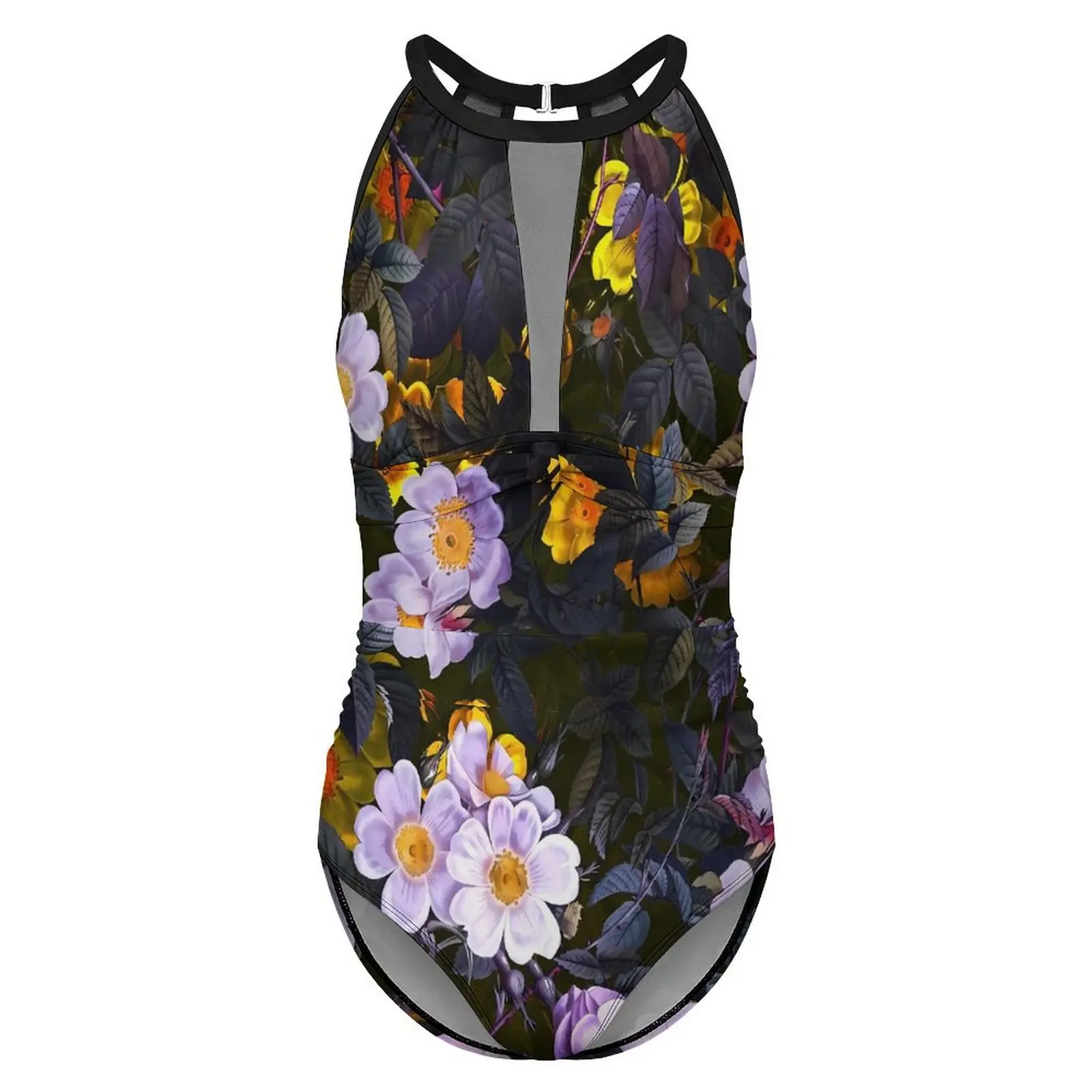 Bañador Floral púrpura para mujer, traje de baño de una pieza con diseño de bosque de medianoche, traje de baño Sexy con realce, ropa de playa