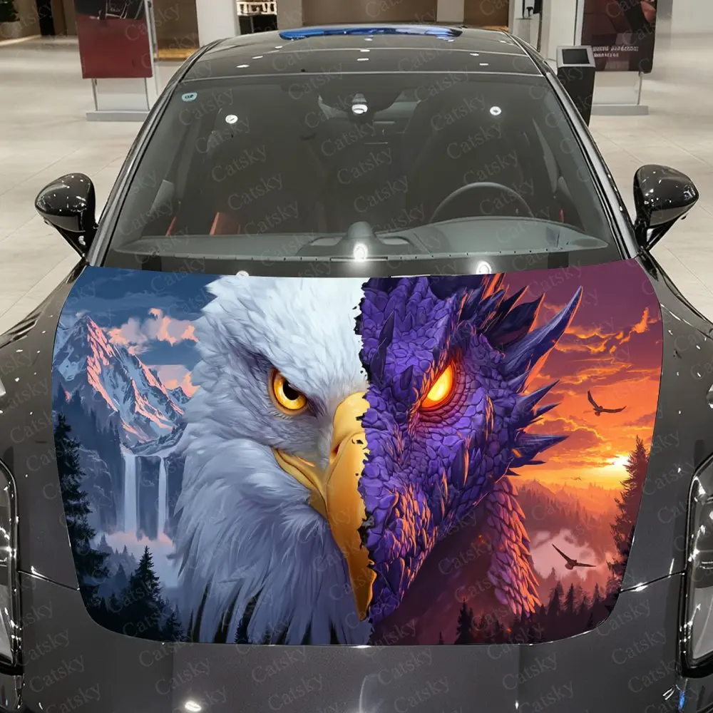 

Ice-Flame Eagle-Dragon Car Vinyl Wrap, PVC Material Waterproof Car Hood Sticker, Self-Adhesive Scratch-Resistant Stickers for En