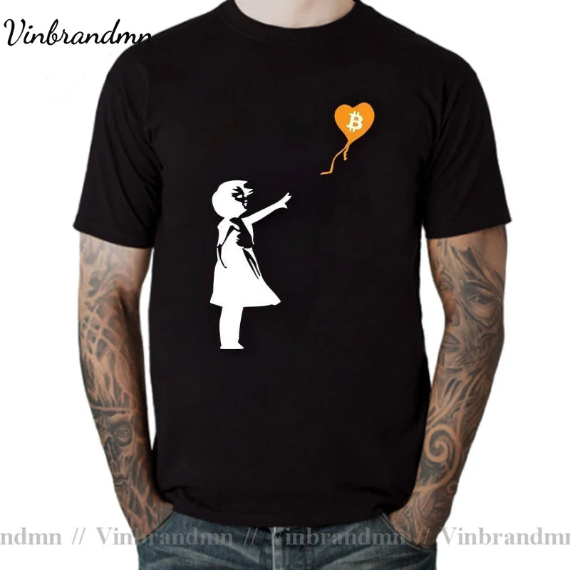 Bitcoin Balloon Guys Banksy Loves Bitcoin Series Men T Shirts Crypto Ethereum T-Shirt Btc Blockchain Tee Dogecoin Shirt Clothes