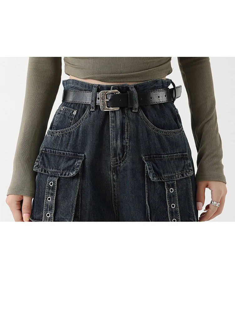 High Street Dark Blue Vintage Designer Jeans Women 2023 New High Waist Wide Leg Straight Denim Trousers Female Harajuku Pants