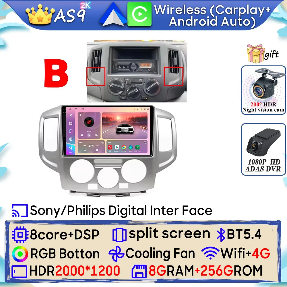 Android 15 Autoradio Voor Nissan NV200 NV200 2009-2013 GPS Navigatie Android Auto Carplay Wifi Video Stereo scherm Cam Geen 2din