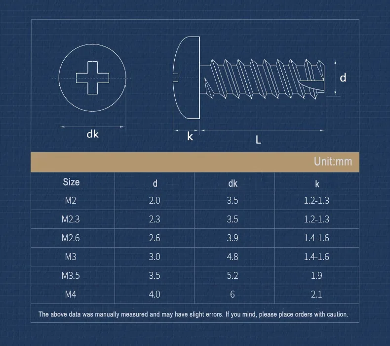Cross Round Head Cutting Tail Tapping Screw M2 M2.3 M2.6 M3 M3.5 M4 Black Zinc/Nickel Plated Phillips Thread Cutting PT Screw