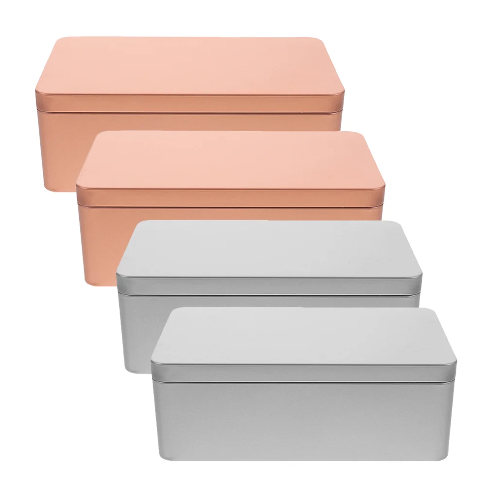 

4pcs Tinplate Boxes Golden Silver Rectangular Storage Empty Containers Kitchen Office Hotel Restaurant Tea Room Jewelry