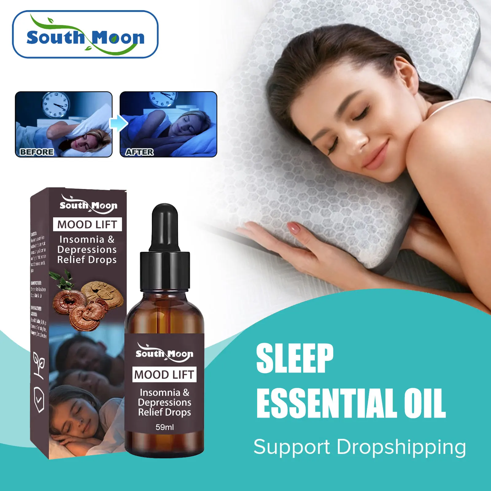 South Moon Insomnia Relief Essential Oil Fall Asleep Relieve Nighttime Dreaminess Soothing Anxiety Fatigued Sleep Aid Care Drop