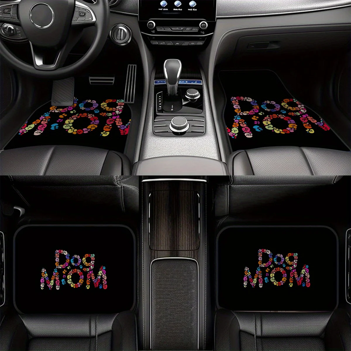 4pcs Non-Slip Car Floor Mats - Dog Mom-Themed With Colorful Paw Prints, Anti-Slip Backing, Fit For Sedans, SUVs, Vehicles - Perf
